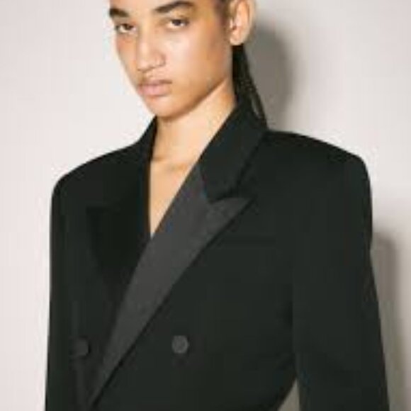 Ann Taylor Loft black satin trim tuxedo blazer jacket size 0 - Picture 1 of 6